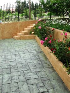 Outdoor steps leading to garden area