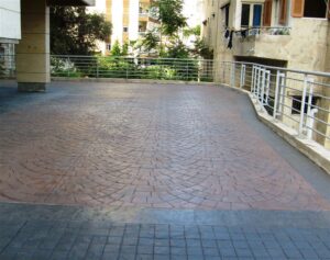 Brick pattern courtyard beside buildings