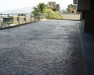 Rooftop terrace with patterned concrete floor