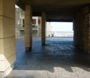 Shaded passageway leading outside