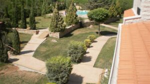 Scenic garden view from rooftop