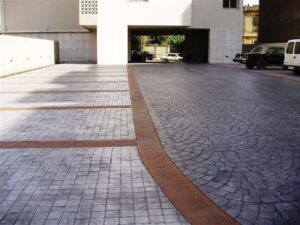 Paved driveway with geometric patterns