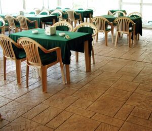 Restaurant tables set for service