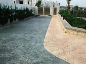 Paved driveway with two different patterns