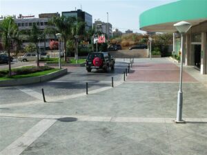 Urban parking lot with palm trees