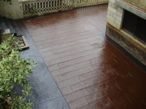 Modern patio with decorative flooring