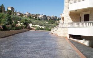 Residential area with a large driveway