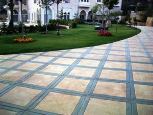 Spacious courtyard with decorative tiles