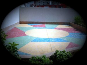Circular colourful pattern in outdoor space