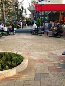 Sunny day at a lively plaza