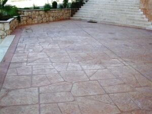 Large paved area beside steps