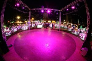 Outdoor event with purple lighting