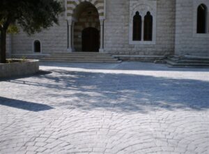Stone courtyard with arched doorway