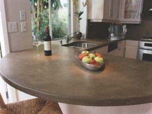 Kitchen counter with fruit and wine
