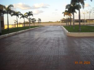Brick pavement with sunset sky