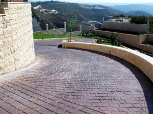 Curved paved pathway with scenic view