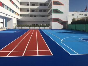 Colourful outdoor sports area in school