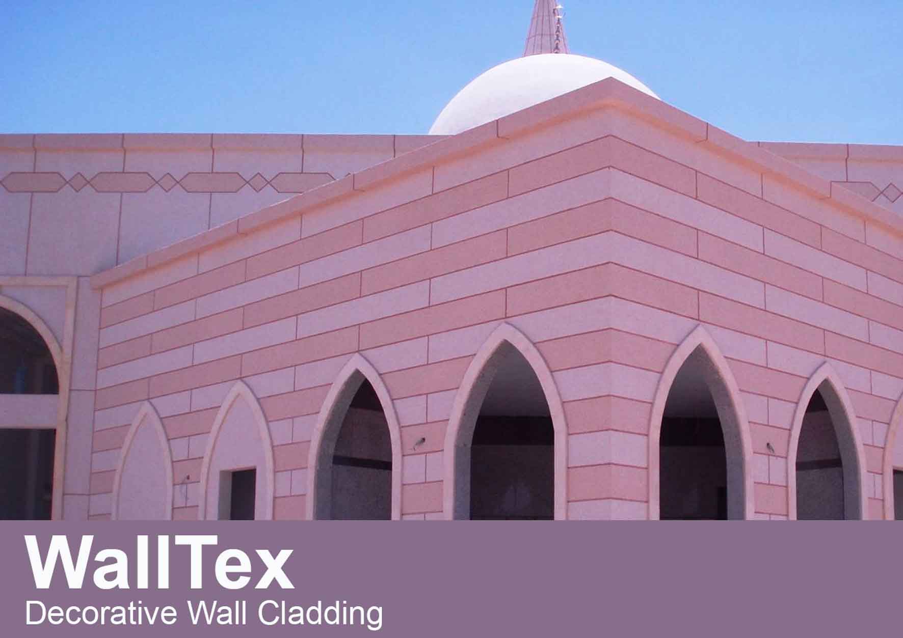 Pink building with decorative cladding