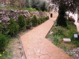 Stone path lined with greenery