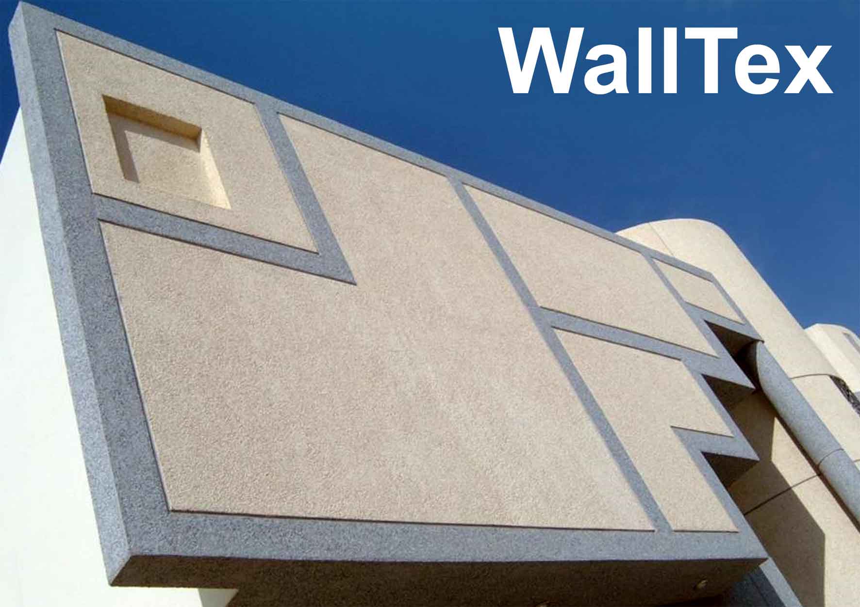 Geometric facade with WallTex branding