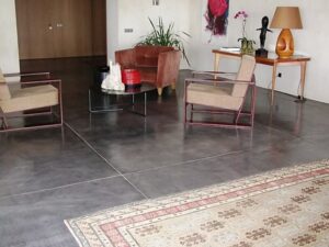 Contemporary seating area with abstract art